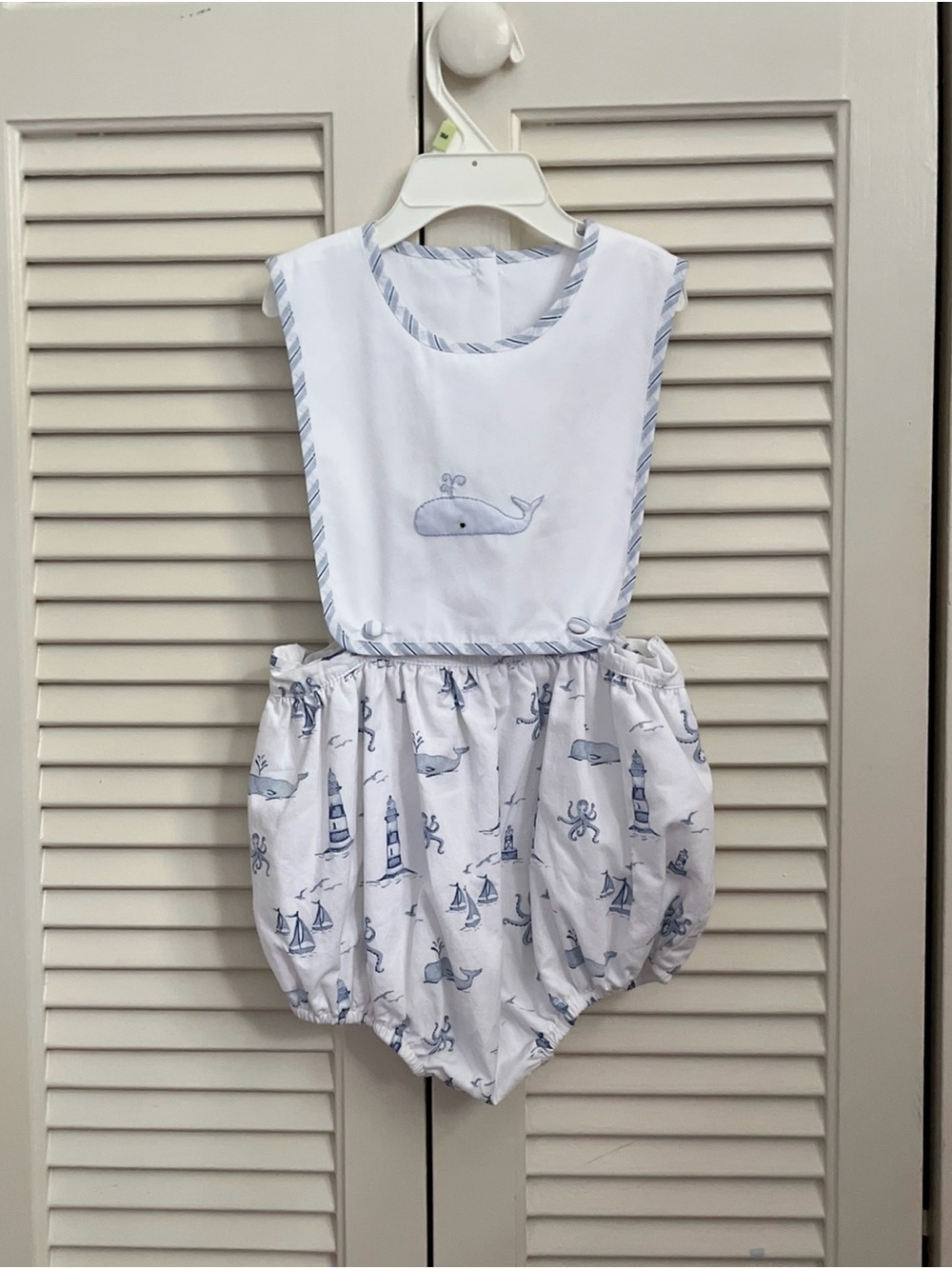 Classic Nautical Whale One-Piece for Kids - White & Light Blue